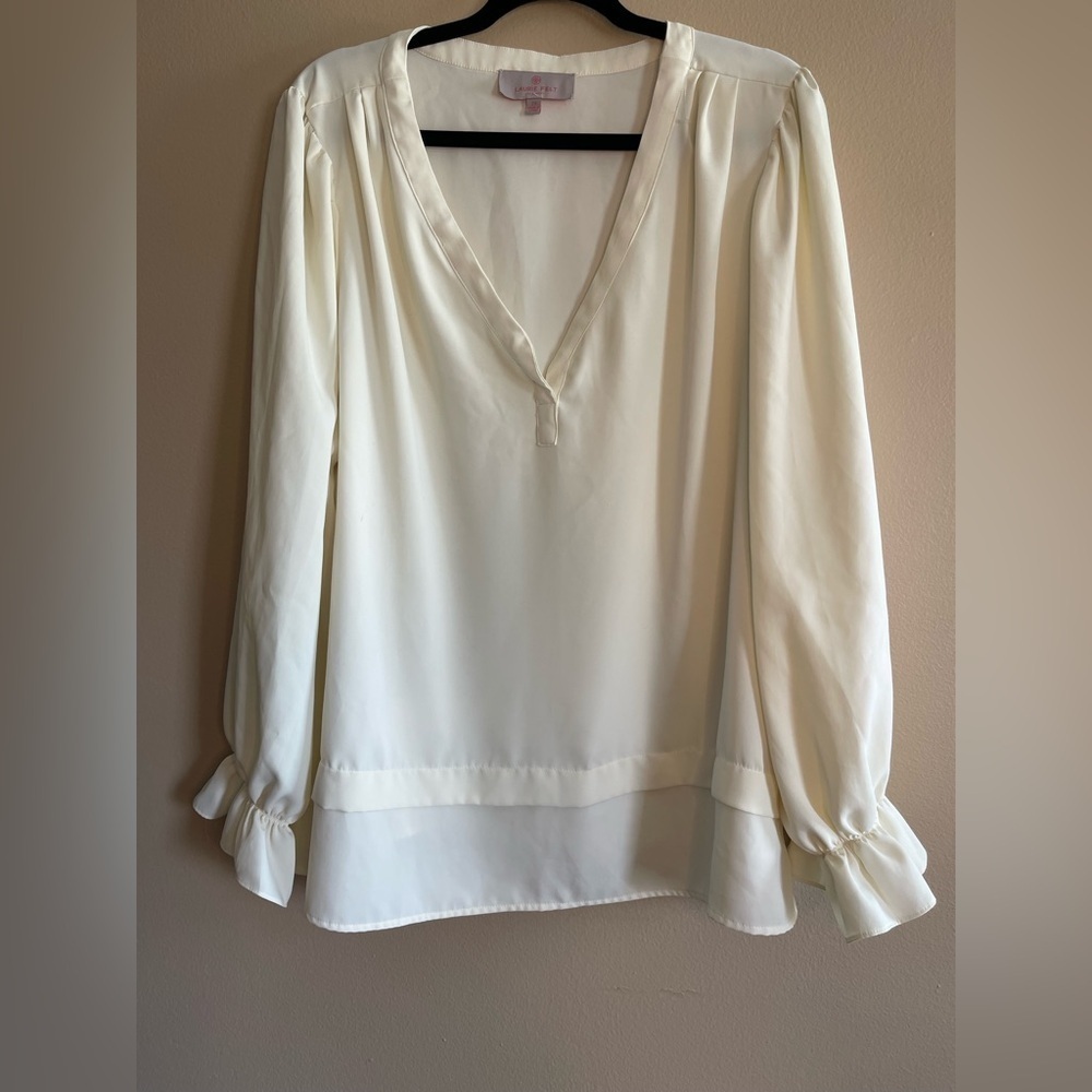 Laurie Felt Women's Top  Cloud 9 Split-Neck Blouse Ivory Size 2X